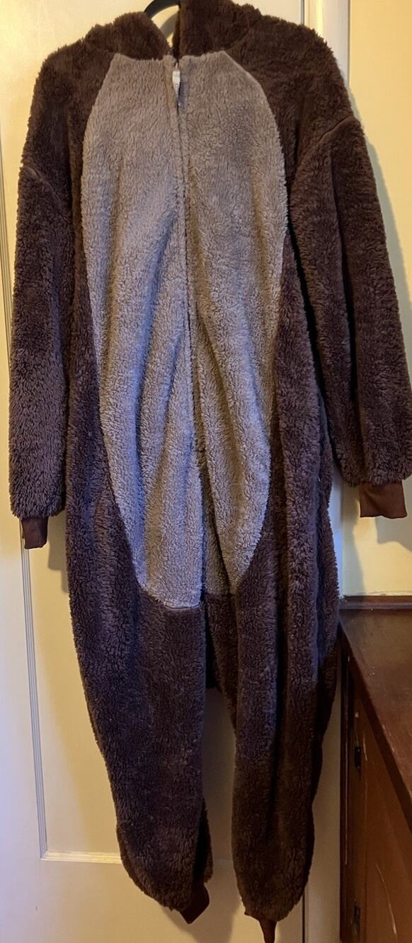 Funziez! Bear One-Piece Hooded Zip-Up Brown Jumpsuit Halloween Costume Soft! Fun
